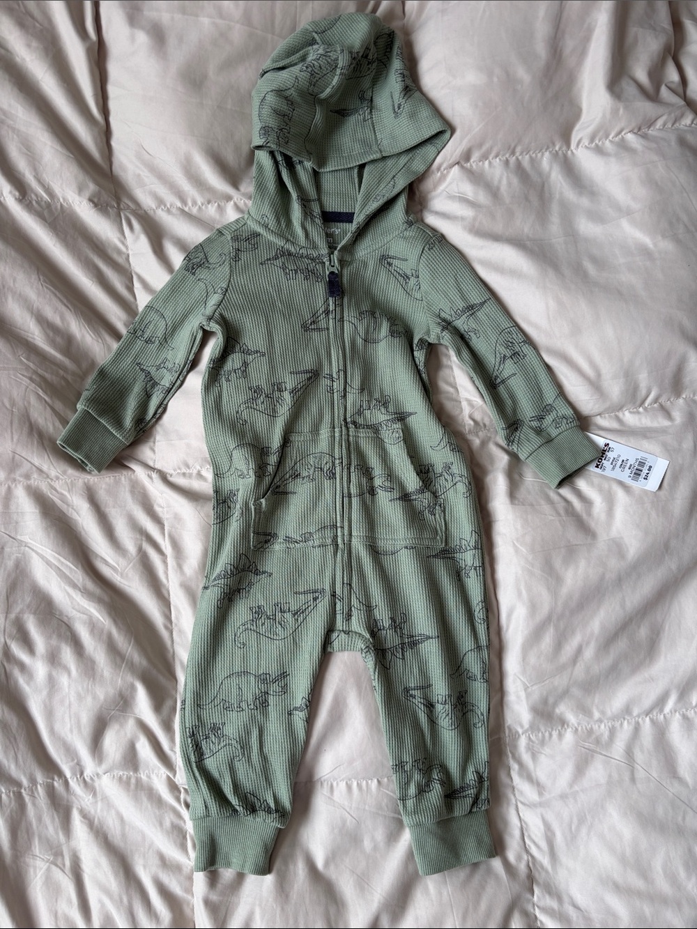 Carter's Sage Green Hooded One-Piece with Dino Print and Zipper 9M New with Tags